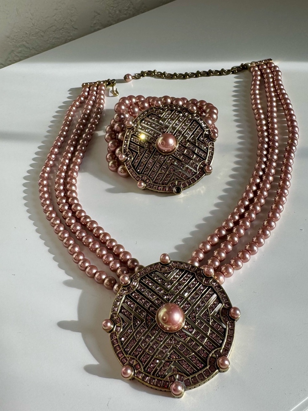 Heidi Daus "Practical Beauty" Simulated blush Pearl Necklace & Bracelet Set